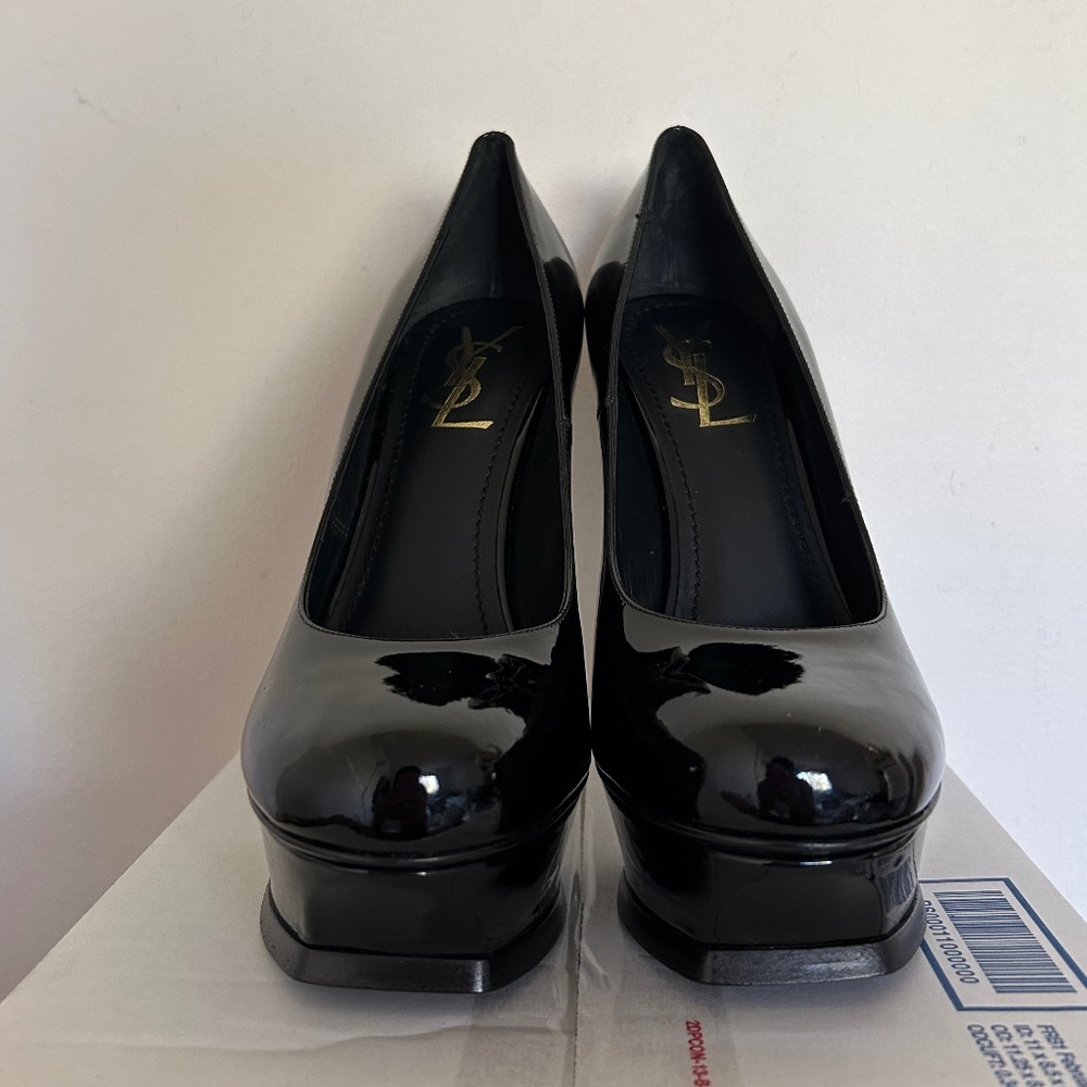 Pre-owned YSL Yves Saint Laurent Tribute Patent Platform Pump Shoes Heels 37.5